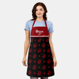 Tablier Monogramme Empreintes de pattes et Pois noirs et r