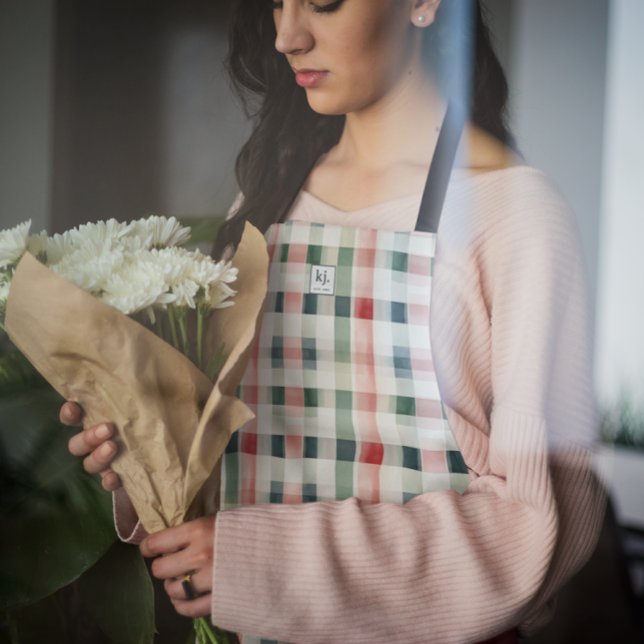 Tablier Monogramme En vichy doux À feuillage persistant (Créateur téléchargé)