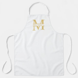 Tablier Monogramme et nom personnalisé blanc et or