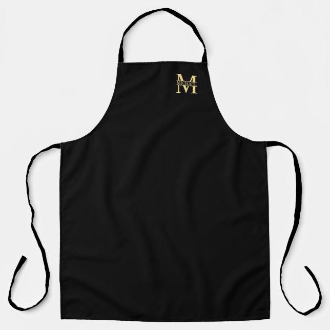 Tablier Monogramme et nom personnalisé noir et or (Recto)