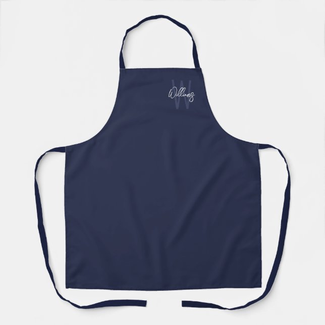 Tablier Monogramme et nom personnalisés de Navy Blue Scrip (Recto)