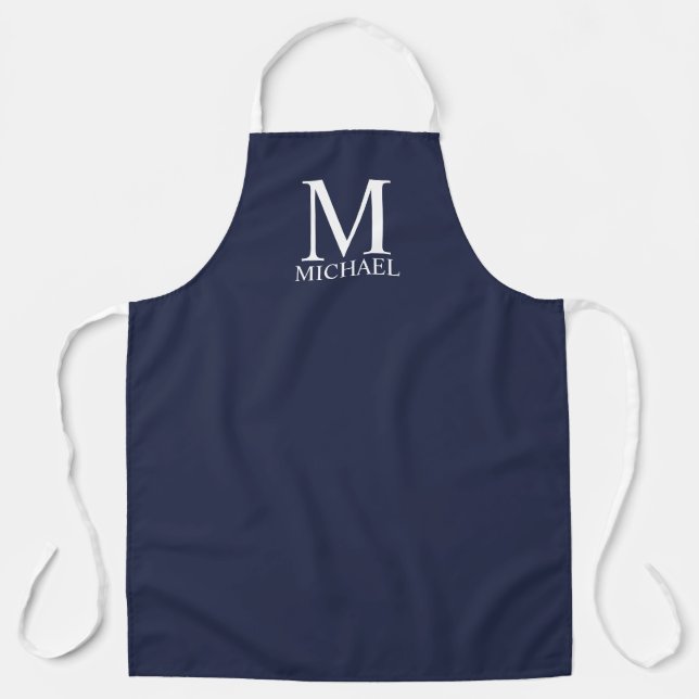 Tablier Monogramme et nom personnalisés en bleu marine (Recto)