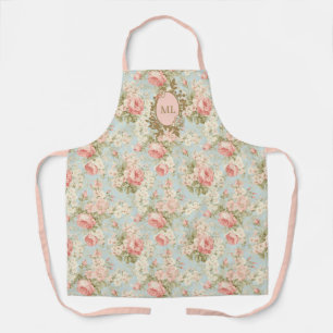 Tablier Monogramme Floral de Roses Roses Fuschies de Style