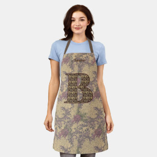Tablier Monogramme floral initial B Élégant Personnalisé