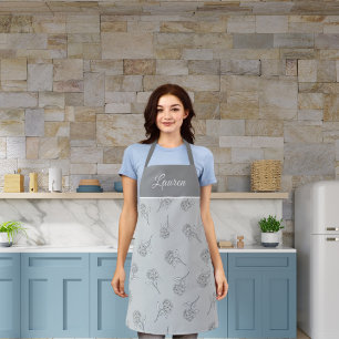 Tablier Monogramme Gris Clair Fleur Botanique Intemporelle