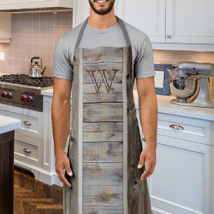 Tablier Monogramme gris en bois rustique Bande verticale