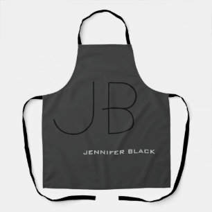Tablier Monogramme Gris Noir Moderne Lettres initiales Nom