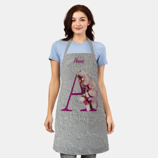 Tablier Monogramme Initial Élégant Orchidée A Personnalisé