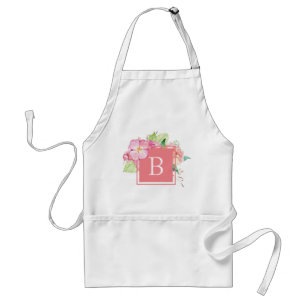 Tablier Monogramme Initial Floral Aquarelle Rose Féminin