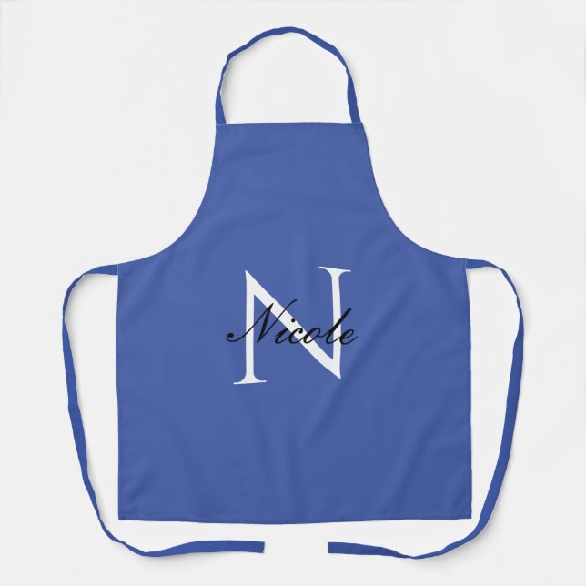 Tablier Monogramme initial manuscrit propre nom bleu (Recto)