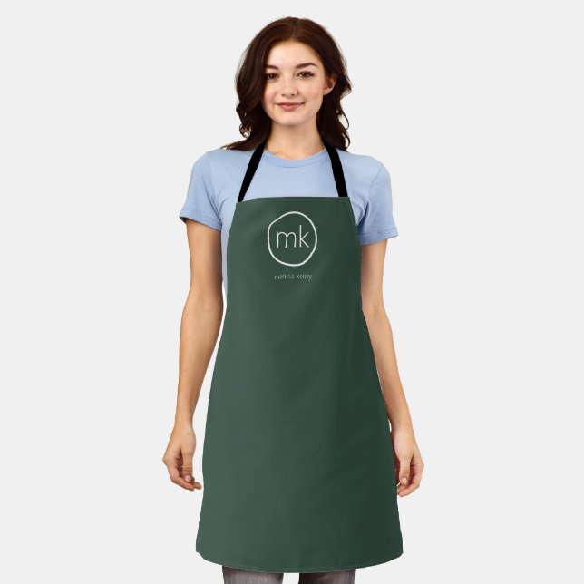 Tablier Monogramme Initial Minimaliste Professionnel Vert  (Porté)