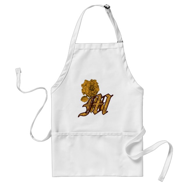 Tablier Monogramme Initiale M Élégante Fleur de Pivoine en (Devant)