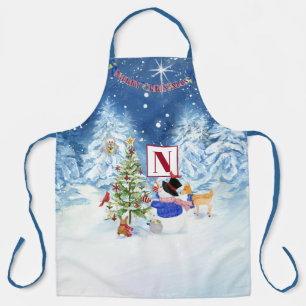 Tablier Monogramme Joyeux Noël Snowman Star Nuit de neige