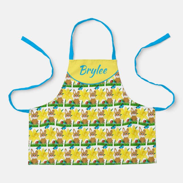 Tablier Monogramme Lapin de Pâques et enfants jaunes de jo (Recto)