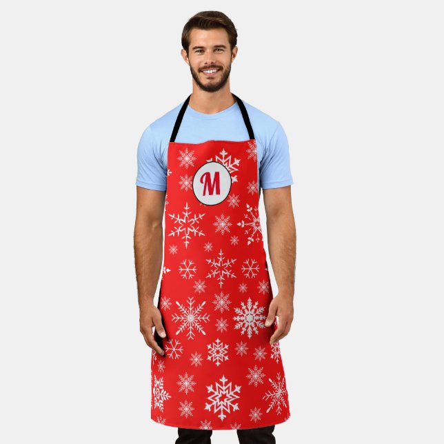 Tablier Monogramme mignon motif flocons de neige festif ro (Porté)