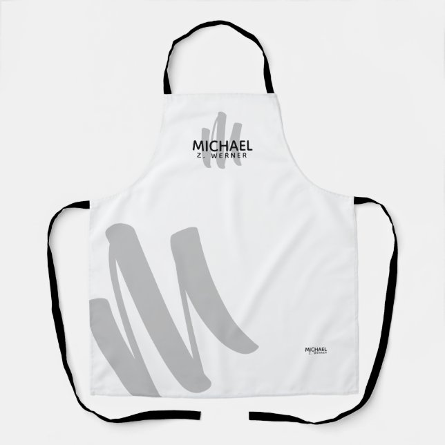 Tablier monogramme moderne blanc (Recto)