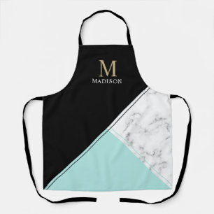Tablier monogramme moderne élégant en marbre noir turquo