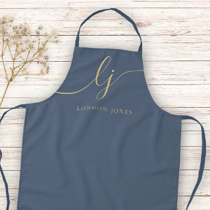 Tablier Monogramme Moderne Minimaliste Élégant Navy Or