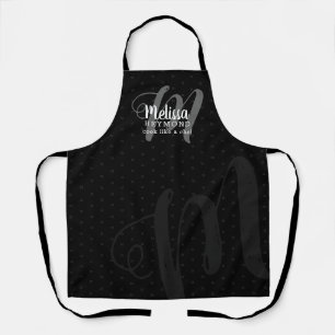 Tablier monogramme moderne pour la cuisine du chef noir