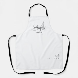 Tablier monogramme moderne pour le chef blanc