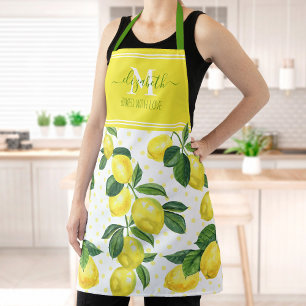 Tablier Monogramme moderne tendance citron aquarelle poka