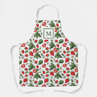 Tablier Monogramme Motif de fleurs de fraises modernes