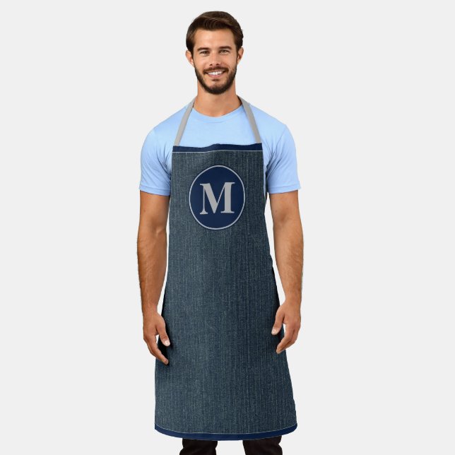 Tablier Monogramme Navy Blue Grey Denim (Porté)