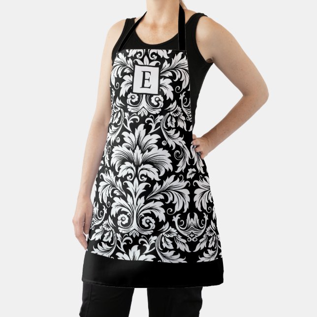 Tablier Monogramme noir blanc Damas (Insitu)