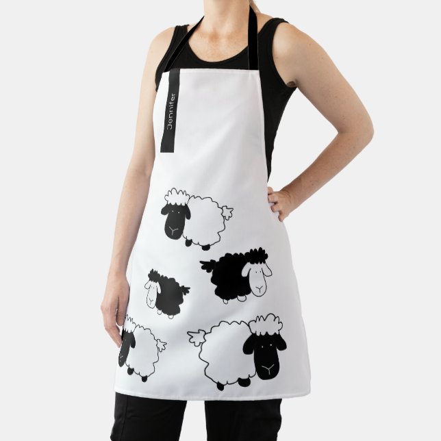 Tablier Monogramme noir et blanc des moutons mignons (Insitu)