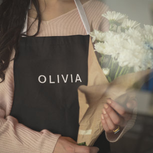 Tablier Monogramme noir et nom personnalisé   Élégant