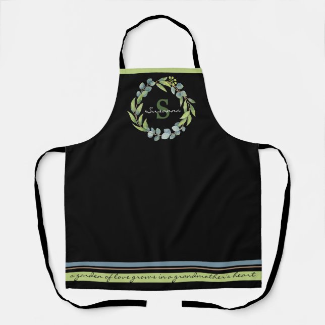 Tablier Monogramme Nom Floral Grand-mère Citation d'amour (Recto)
