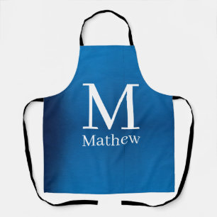Tablier monogramme nom homme abstrait métallisé bleu brill