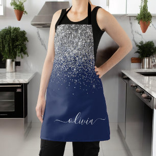 Tablier Monogramme Nom Paillettes Bleu Marine Argenté Fémi