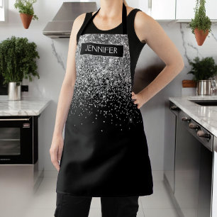 Tablier Monogramme Nom Paillettes Noir Argenté Féminin
