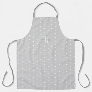 Tablier Monogramme Nom personnalisé Gris Blanc Pois Chic