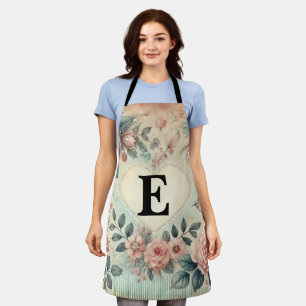 Tablier Monogramme nom vintage romantique cœurs floral ros