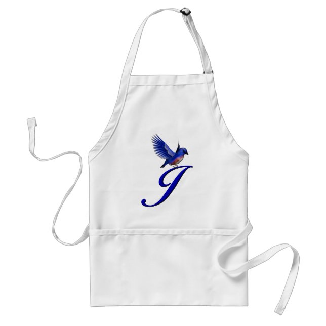 Tablier Monogramme Oiseau Bleu Initial J (Devant)