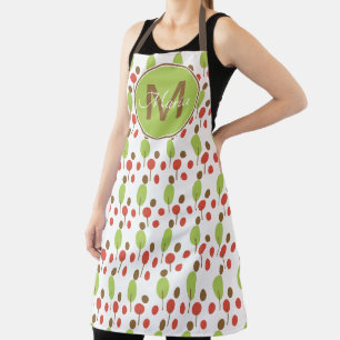 Tablier Monogramme Orange Vert Points Arbres D'automne