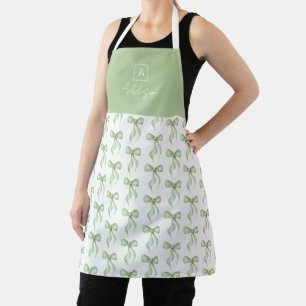 Tablier Monogramme personnalisé à motif de nœud vert sauge