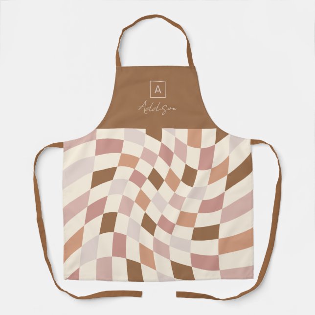 Tablier Monogramme personnalisé Boho Warped Checker (Recto)