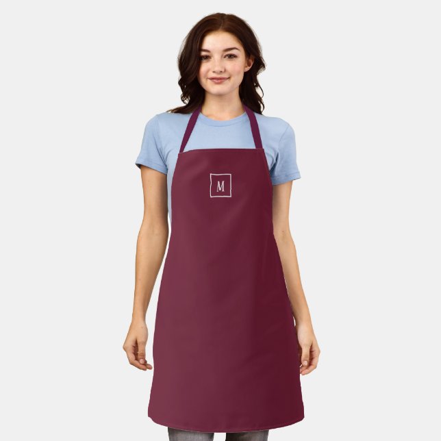 Tablier monogramme personnalisé, bordeaux moderne (Porté)