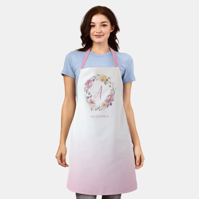Tablier monogramme personnalisé de couleur d'eau rose mauv (Porté)