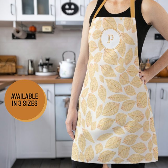 Tablier Monogramme personnalisé Motif feuille couleur auto (medium initial letter monogram apron)