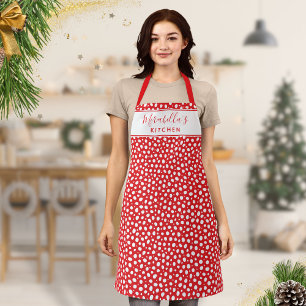 Tablier Monogramme personnalisé Noël Pois rouge et blanc