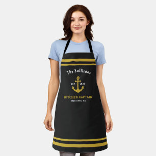 Tablier Monogramme personnalisé noir or Capitaine de cuisi
