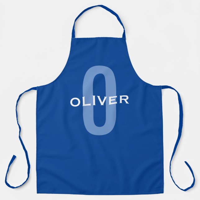 Tablier Monogramme personnalisé Nom bleu blanc (Recto)
