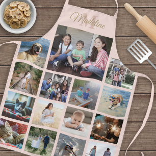 Tablier Monogramme Photo Collage Motif Blush Pink Gold