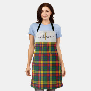 Tablier Monogramme Plaid Tartan Vert Rouge Noël