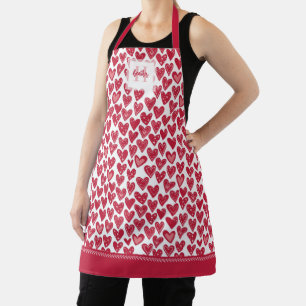 Tablier Monogramme Red Valentine Heart Motif