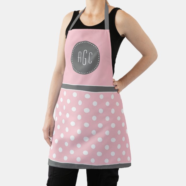 Tablier monogramme rose gris et blanc pois (Insitu)
